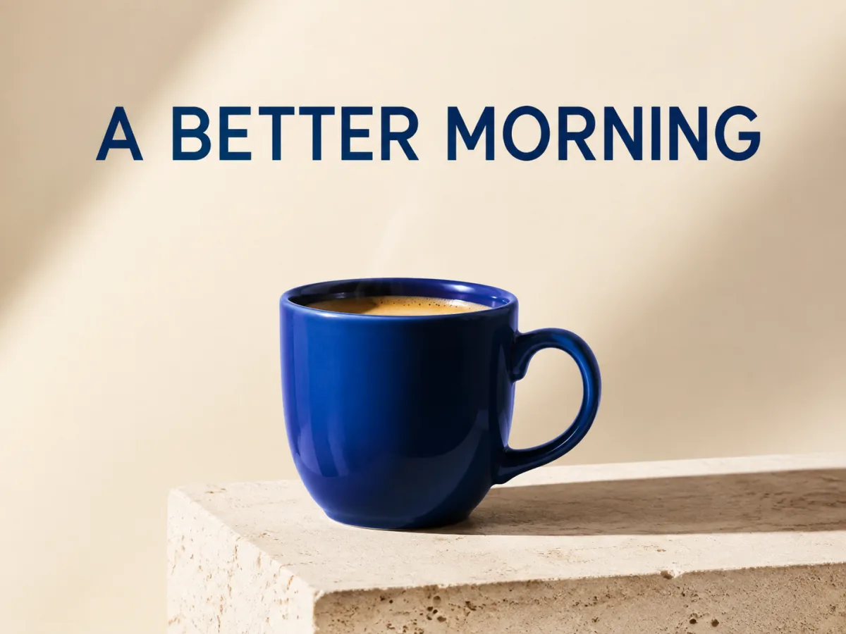 Cobalt coffee poster with the headline A BETTER MORNING